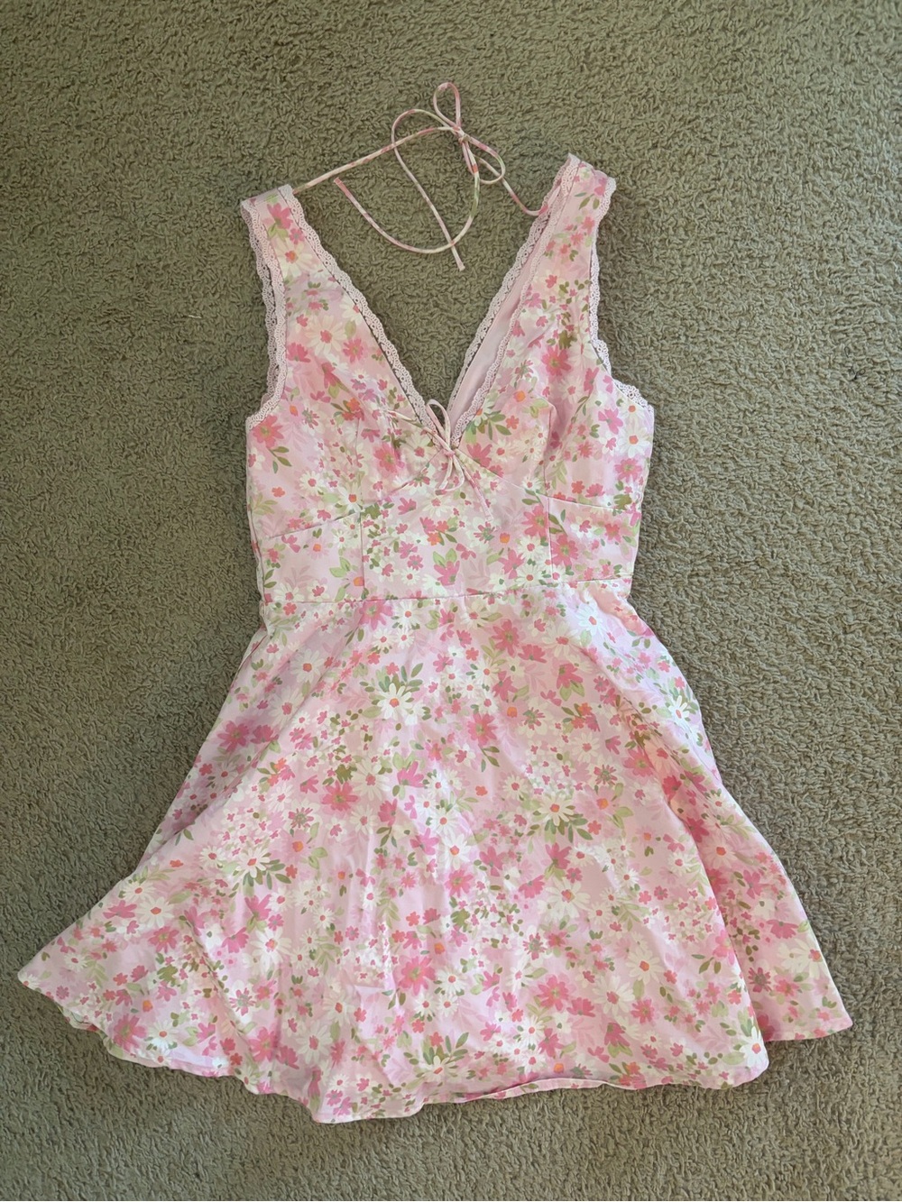 Altar'd State Pink Floral Lace-Trim Halter Dress